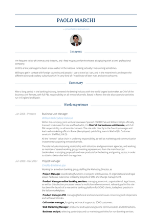 Business Unit Manager Resume Sample and Template