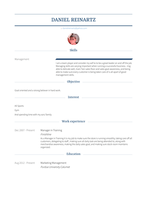 Manager In Training Resume Sample and Template