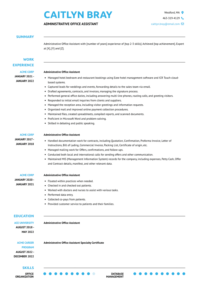 Administrative Office Assistant Resume Sample and Template