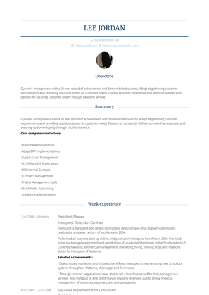 President/Owner Resume Sample and Template