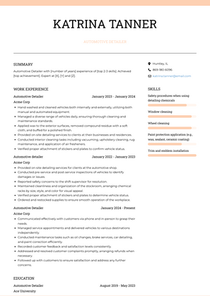 Automotive Detailer Resume Sample and Template