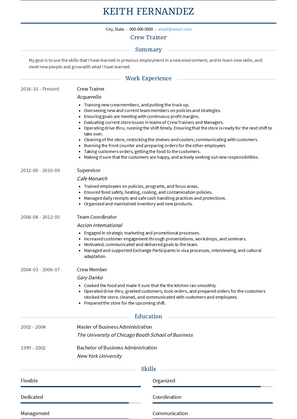 Crew Trainer Resume Sample and Template