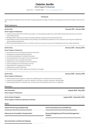 Direct Support Professional Resume Sample and Template