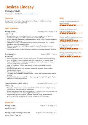 Pricing Analyst Resume Sample and Template
