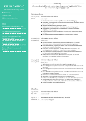 Information Security Officer Resume Sample and Template
