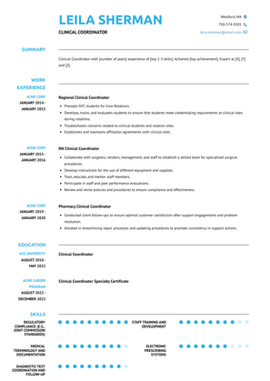 Clinical Coordinator Resume Sample and Template