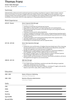 Senior Sales Manager Resume Sample and Template