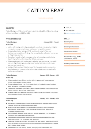 Product Designer Resume Sample and Template