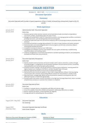 Document Specialist Resume Sample and Template