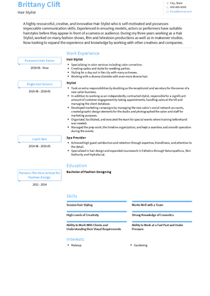 Manager of Operations/Hair Stylist/Color Specialist Resume Sample and Template