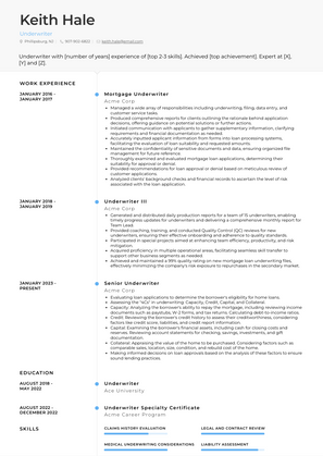 Underwriter Resume Sample and Template