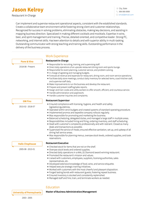 Restaurant Manager CV Example and Template