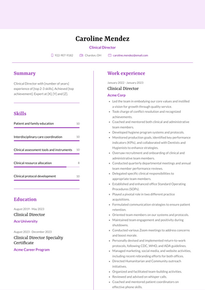 Clinical Director Resume Sample and Template