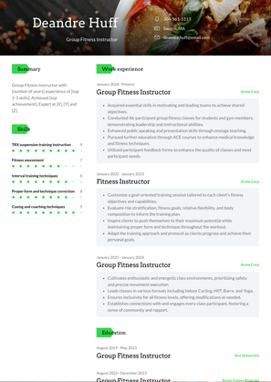 Group Fitness Instructor Resume Sample and Template