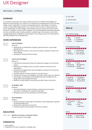 Lead UX Designer Resume Sample and Template
