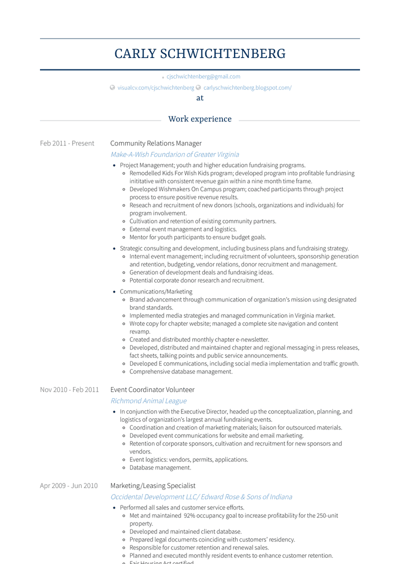 Community Relations Manager Resume Sample and Template