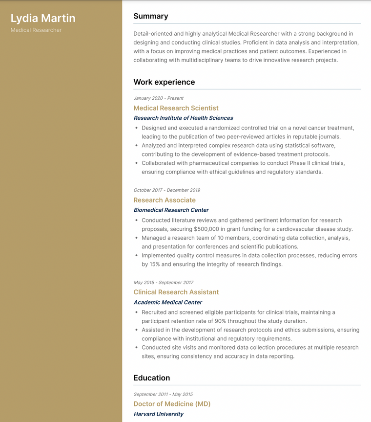 Professional Medical Resume Template - Quartz