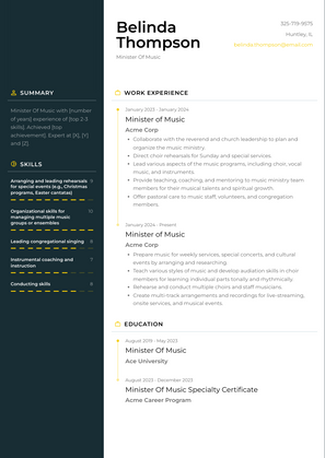 Minister Of Music Resume Sample and Template