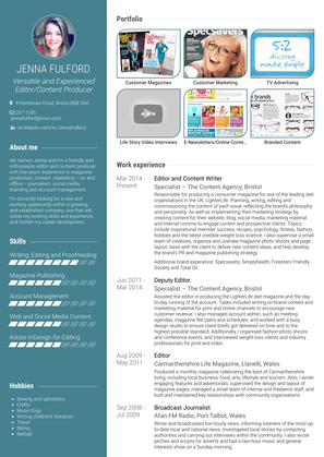 Editor And Content Writer Resume Sample and Template