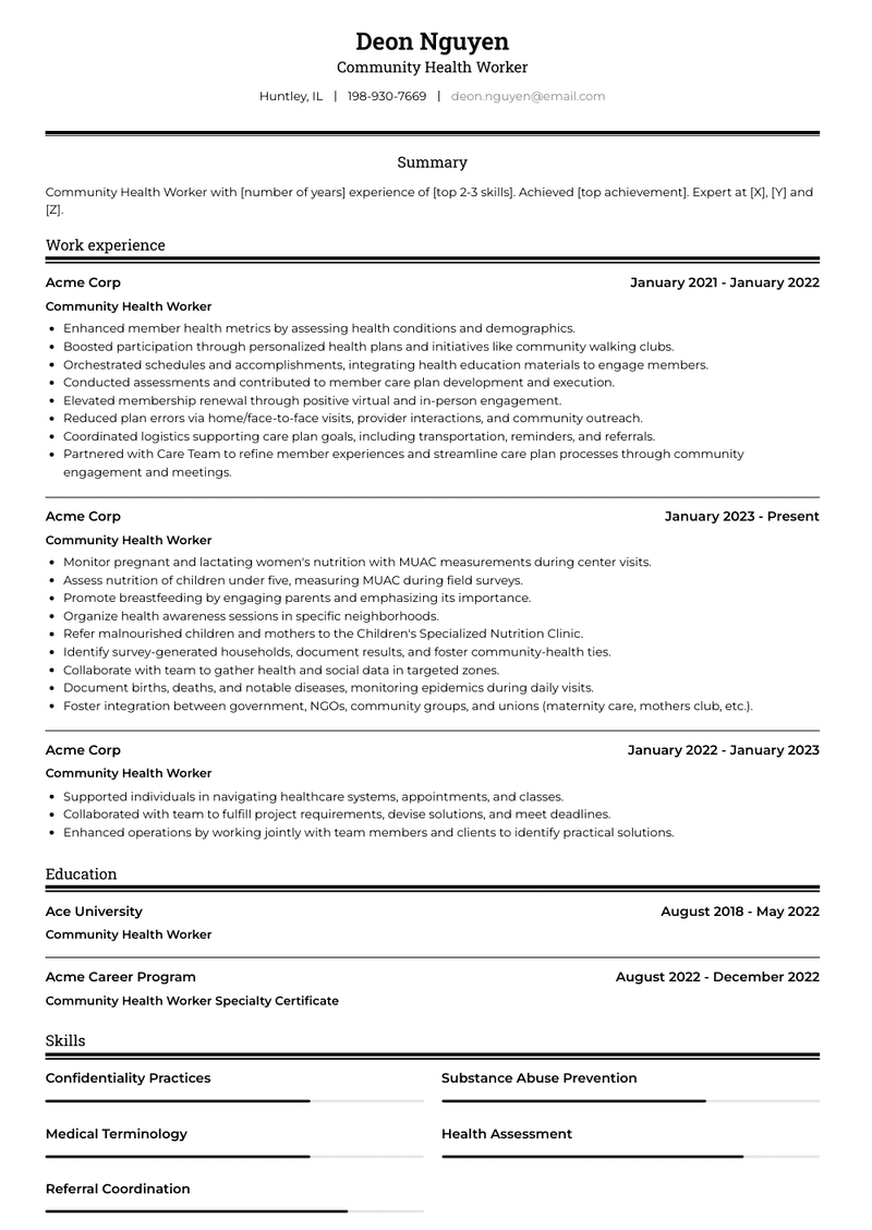 Community Health Worker Resume Sample and Template