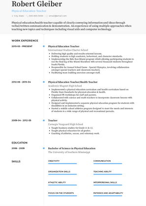 Physical and Health Educator Resume Sample and Template