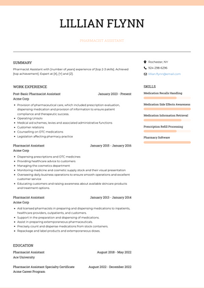 Pharmacist Assistant Resume Sample and Template