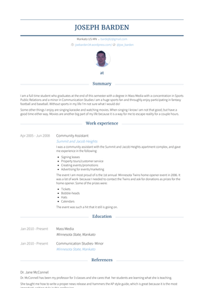 Community Assistant Resume Sample and Template