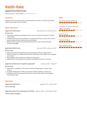 Apprentice Electrician Resume Sample and Template