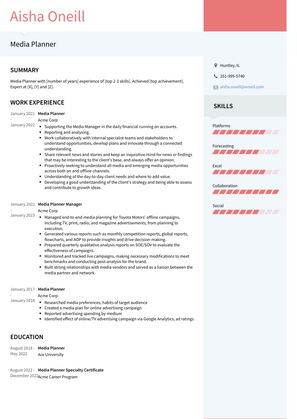 Media Planner Resume Sample and Template