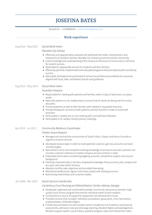 Social Work Intern Resume Sample and Template