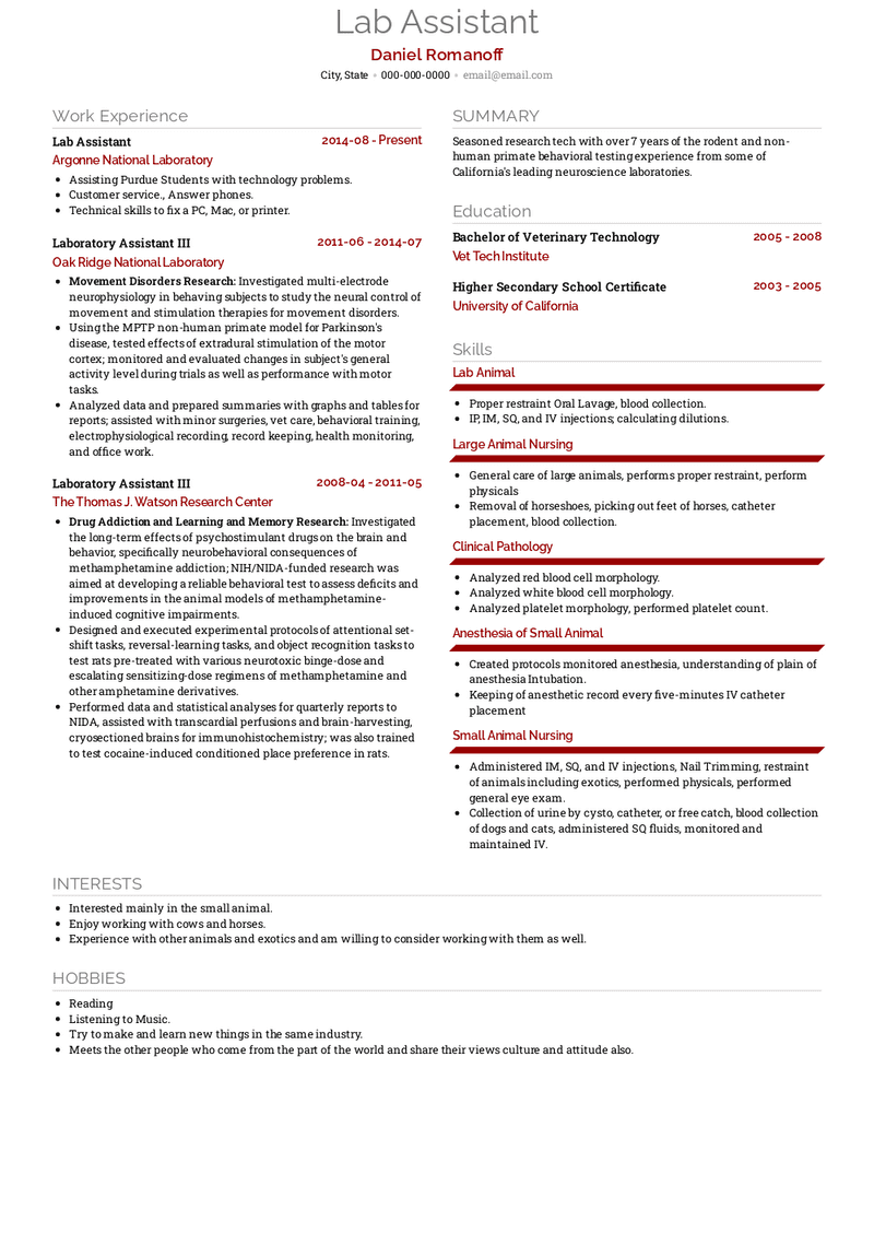 Lab Assistant Resume Samples And Templates Visualcv