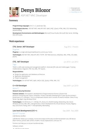 Cto, Senior .Net Developer Resume Sample and Template