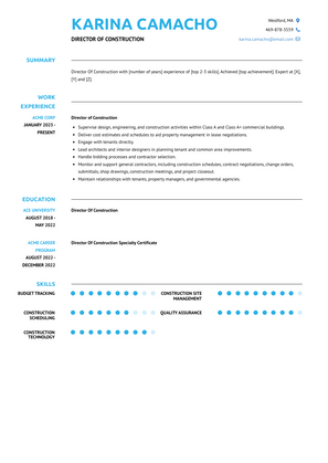 Director Of Construction Resume Sample and Template