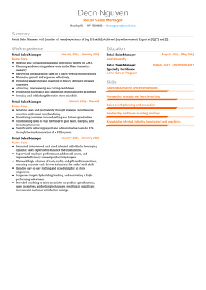 Retail Sales Manager Resume Sample and Template