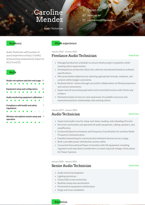 Audio Technician Resume Sample and Template