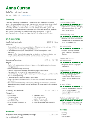 Lab Technician CV Example and Template