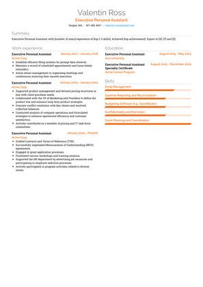 Executive Personal Assistant Resume Sample and Template