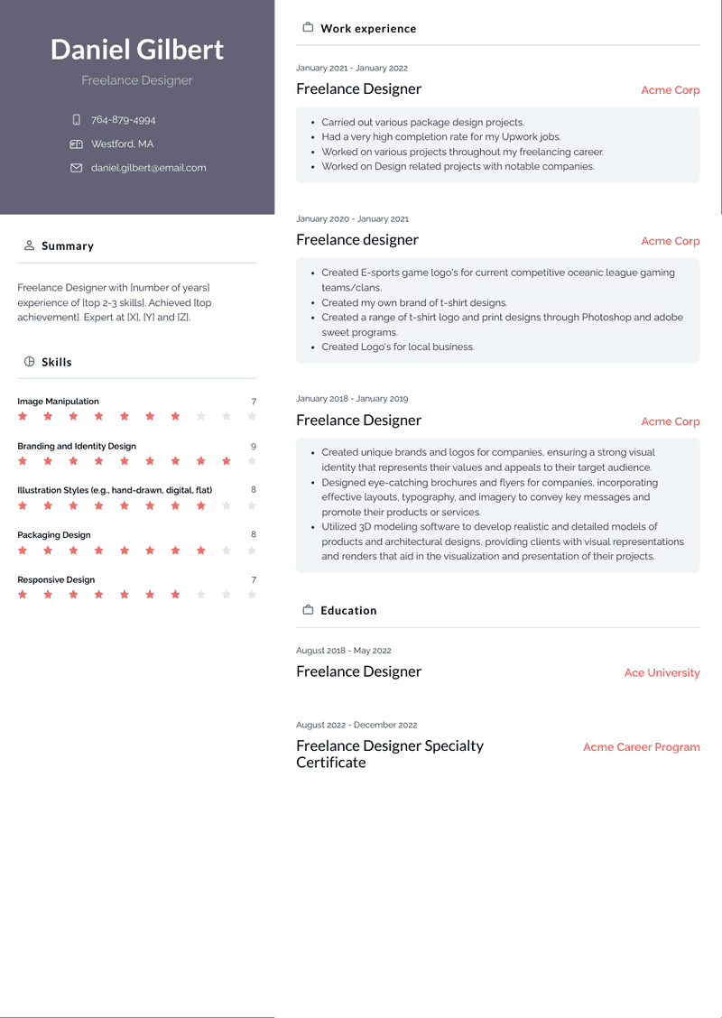 Freelance Designer Resume Sample and Template