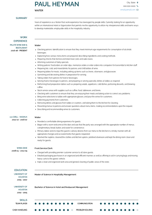 Waiter Resume Sample and Template