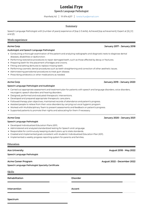 Speech Language Pathologist Resume Sample and Template