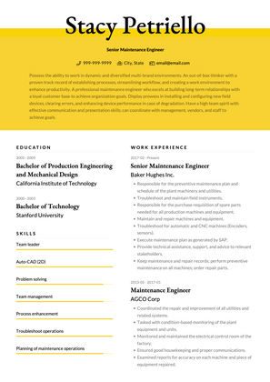 Senior Maintenance Engineer CV Example and Template