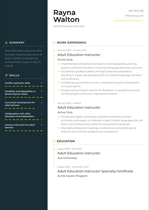 Adult Education Instructor Resume Sample and Template