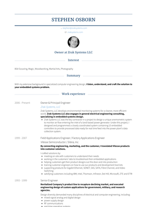 Owner & Principal Engineer Resume Sample and Template