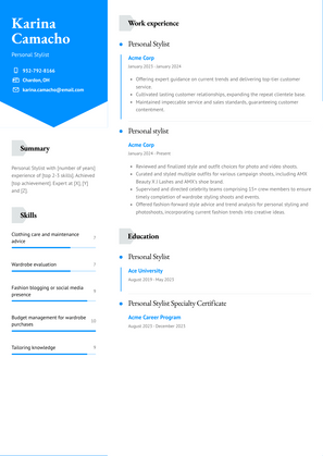 Personal Stylist Resume Sample and Template
