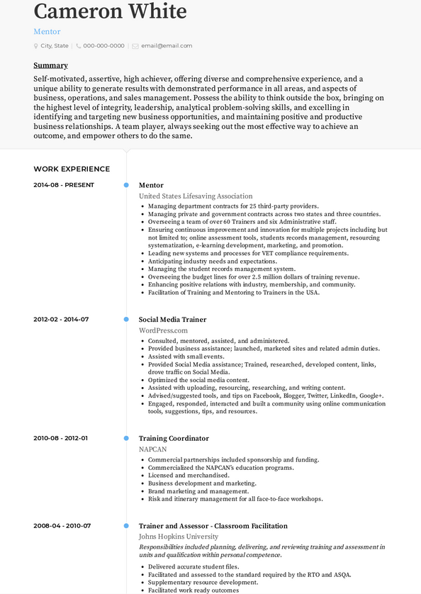 how to write mentor on resume