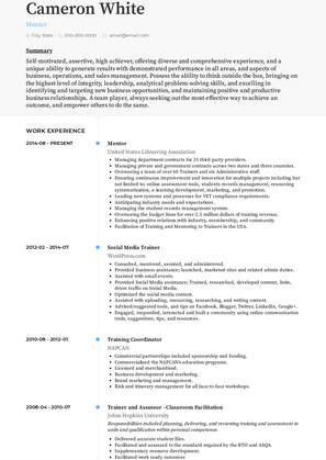 Mentor Resume Sample and Template