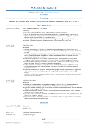 Paramedic Resume Sample and Template