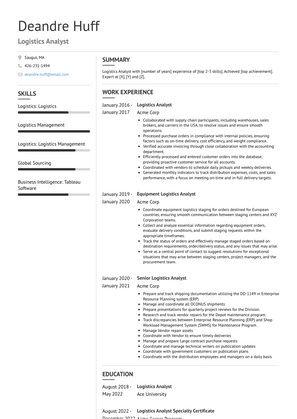 Logistics Analyst Resume Sample and Template