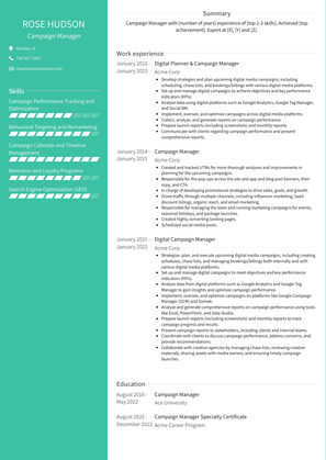 Campaign Manager Resume Sample and Template