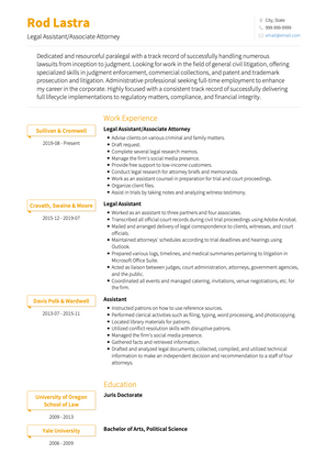 Legal Assistant/Associate Attorney CV Example and Template